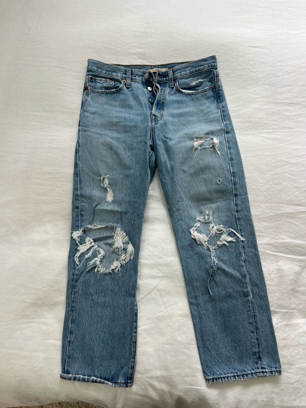 Levi's Straight Distressed Light Blue Straight Leg Jeans